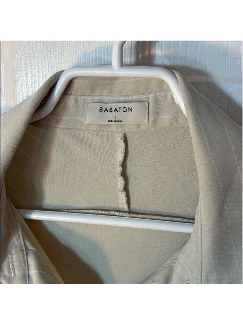 Babaton Pinstripe Button Shirt Elegant Beige Women's Top size Large Career Flaw* - Picture 2 of 7